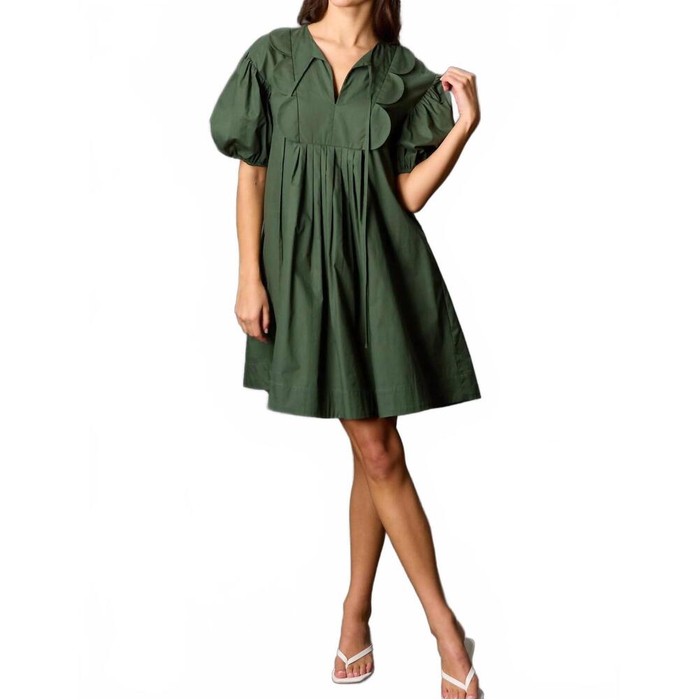 NEW BEFORE YOU poplin scallop trim dress in green